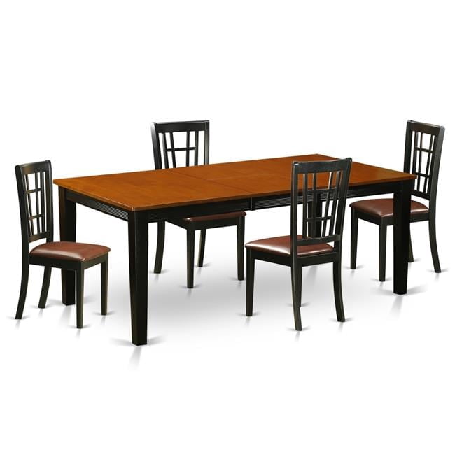 Faux Leather Dining Set - Table with 4 Solid Chairs, Black & Cherry - 5 ...