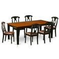 thumbnail image 1 of Faux Leather Dining Set - Table with 6 Wooden Chairs, Black & Cherry - 7 Piece, 1 of 1