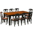 thumbnail image 1 of Faux Leather Dining Set - Table with 8 Wooden Chairs, Black & Cherry - 9 Piece, 1 of 1