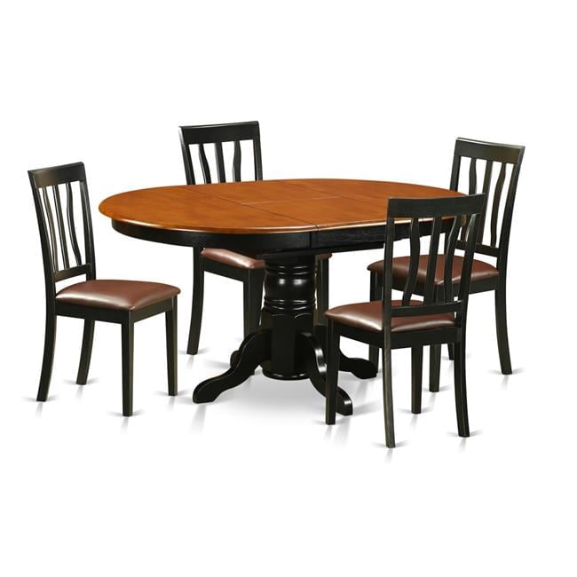 Faux Leather Dining Set with 4 Wooden Chairs, Black & Cherry - 5 Piece ...