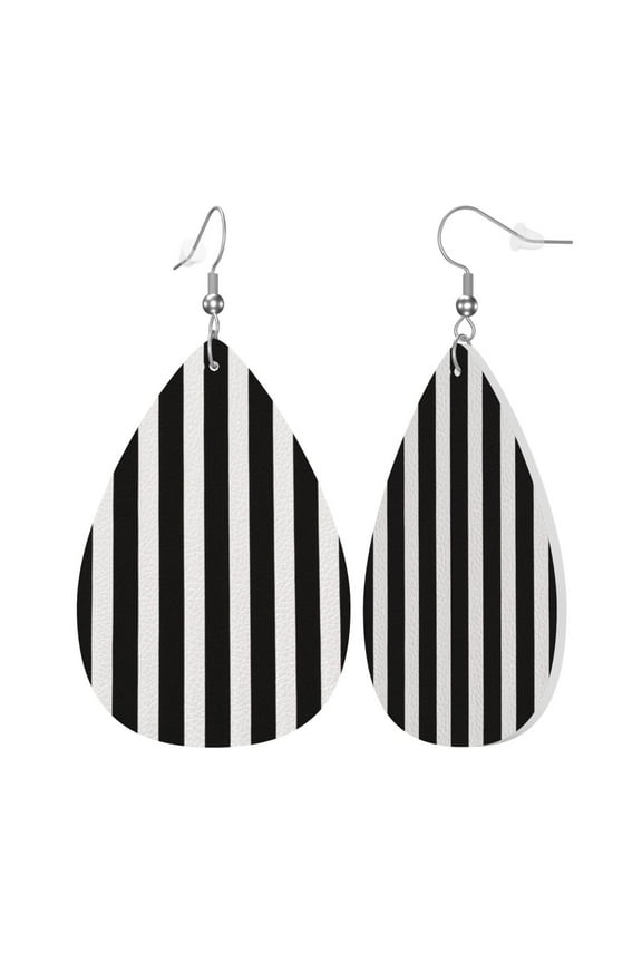 Faux Leather Earrings Earring Black And White Stripes Teardrop Dangle Earrings For Women Jewelry