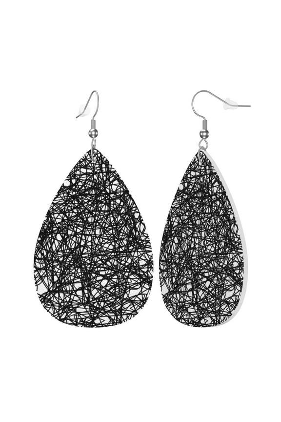 Faux Leather Earrings Earring Black Ink Scribbles Teardrop Dangle Earrings For Women Jewelry