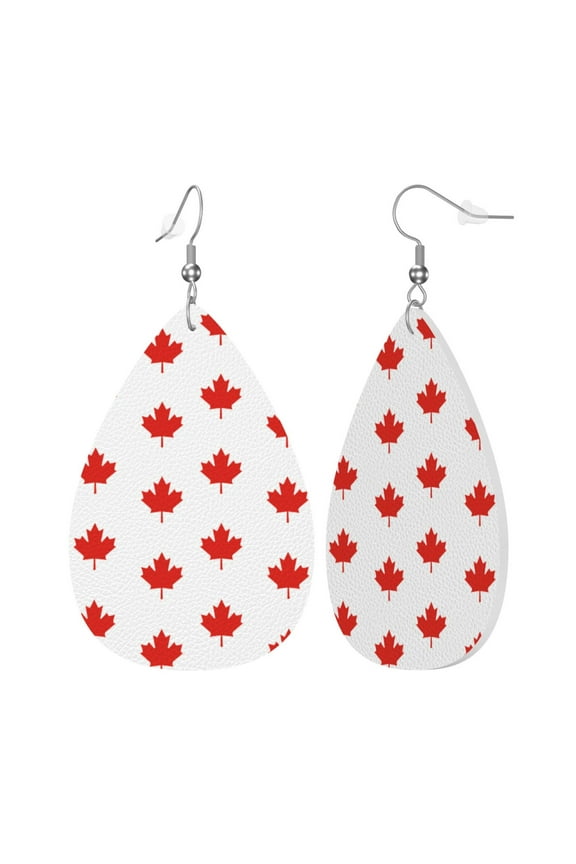 Faux Leather Earrings Earring Canada Maple Leaf Teardrop Dangle Earrings For Women Jewelry