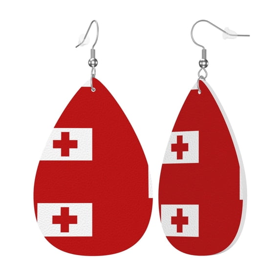 Faux Leather Earrings Earring Tonga Flag Teardrop Dangle Earrings For Women Jewelry