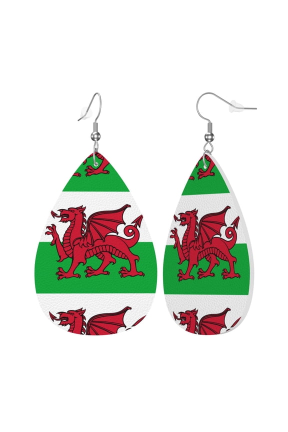 Faux Leather Earrings Earring Welsh Dragon Flag Teardrop Dangle Earrings For Women Jewelry