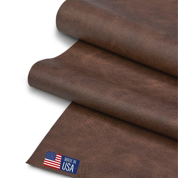 Faux Leather Fabric, Thick Durable Synthetic Repholstery Leather Vinyl, Soft Touch Distressed DIY and Craft Material - Individual 1 Foot Cut 12"x54" (Cocoa)
