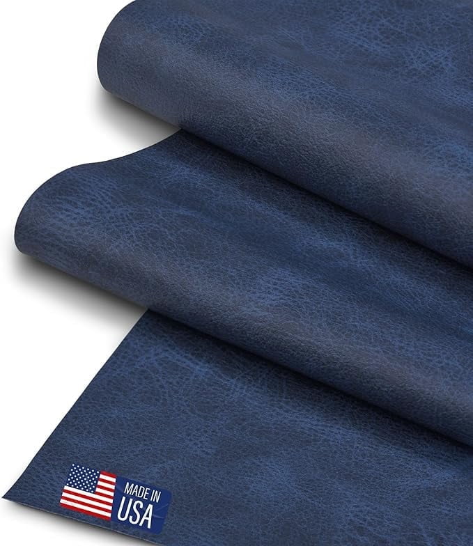 Faux Leather Fabric, Thick Durable Synthetic Repholstery Leather Vinyl, Soft Touch Distressed DIY and Craft Material - Cut by The Yard (Aged Blue)