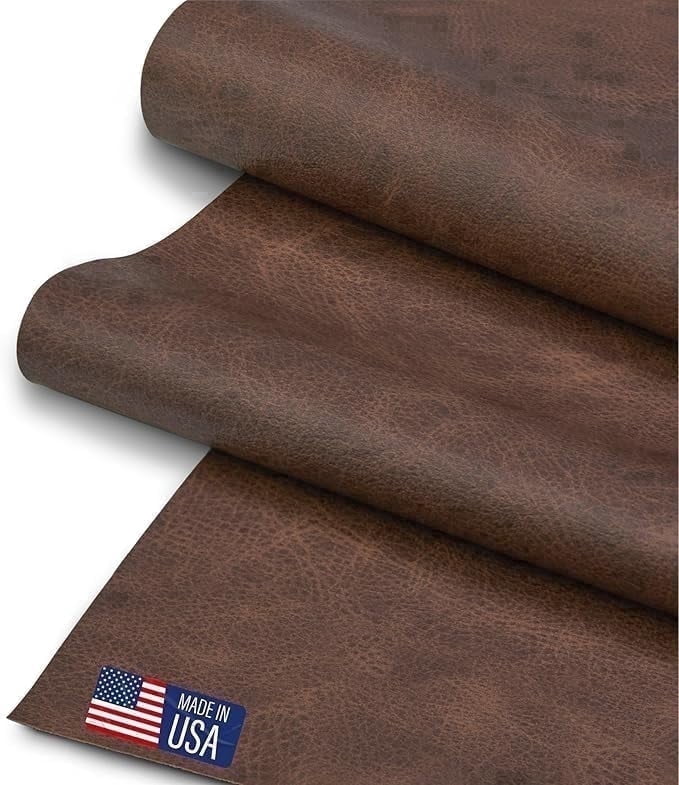 Faux Leather Fabric, Thick Durable Synthetic Repholstery Leather Vinyl, Soft Touch Distressed DIY and Craft Material - Cut by The Yard (Cocoa)
