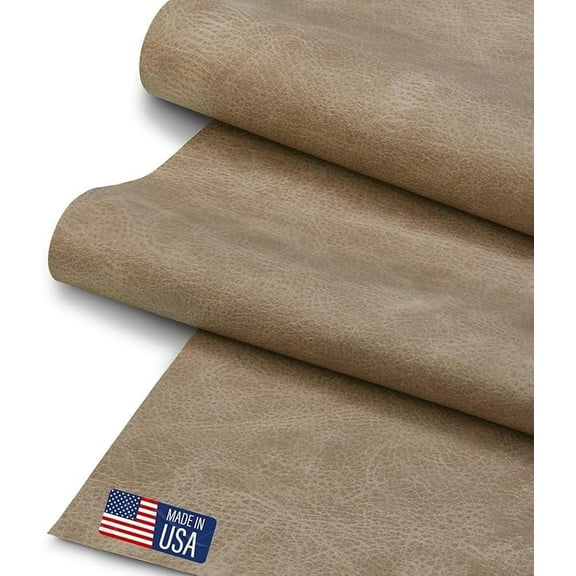 Faux Leather Fabric, Thick Durable Synthetic Repholstery Leather Vinyl, Soft Touch Distressed DIY and Craft Material - Cut by The Yard (Mushroom)