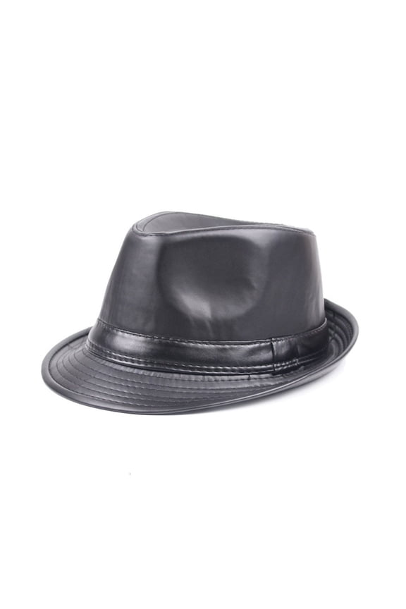 Faux Leather Fedora Hat Men Black Casual Jazz Caps Winter Vintage Felt Trilby Hat Gentleman Classic Panama Cap Male ,Soft Feel