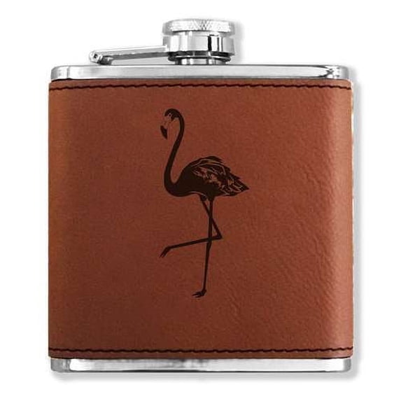 Faux Leather Flask - Flamingo - Dark Brown