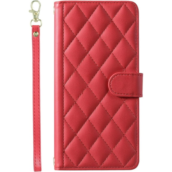Faux Leather Flip Wallet Phone Case with Plug-in Card Slot, Crossbody or Lanyardable, Full Protection for iPhone 15 14 13 12 11 Pro Max Plus XS XR 7 8 Phone Case (Red 1,iphone 11 Pro Max)