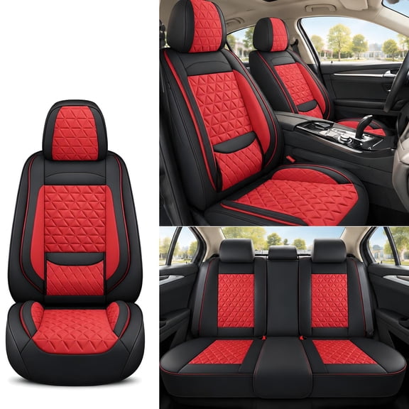 Faux Leather Front and Rear Car Seat Covers, Airbag Compatible Automotive Seat Protectors, Waterproof & Non-Slip Fit for Kia Niro 2017-2026(5-Seats,Black & Red)