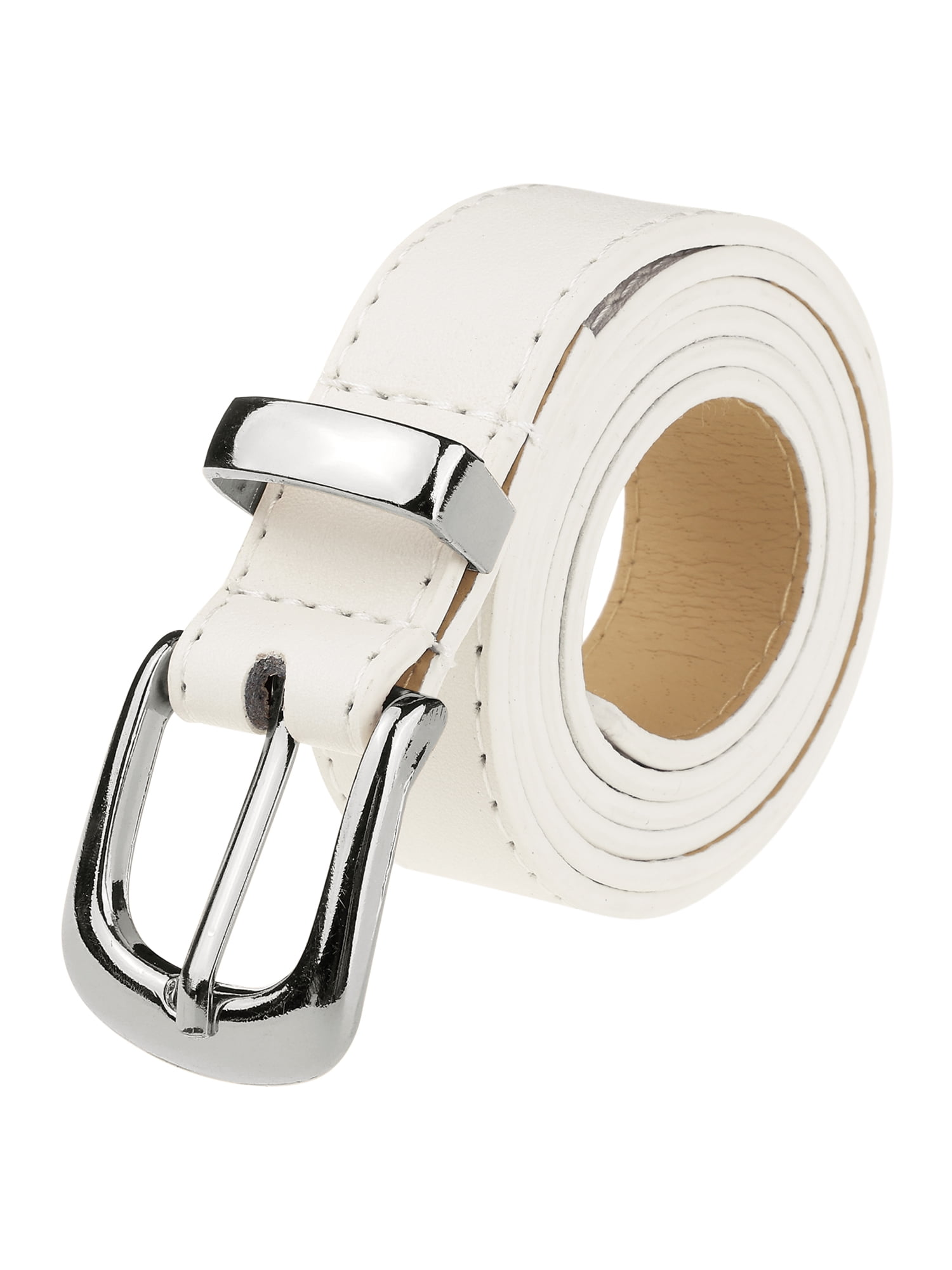 Faux Leather Belt with Silver Buckle - 1.1\