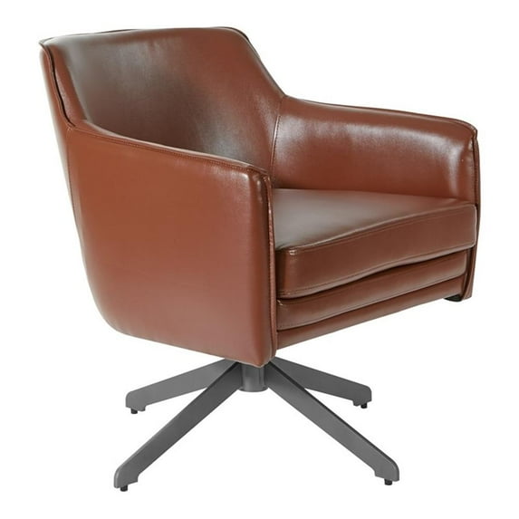 Faux Leather Guest Chair in Saddle Brown Faux Leather with Black Base