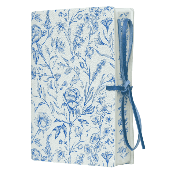 Faux Leather Hardcover Journal, Blue Floral, 380 Lined Pages, Lay-Flat, 8.5" × 6"