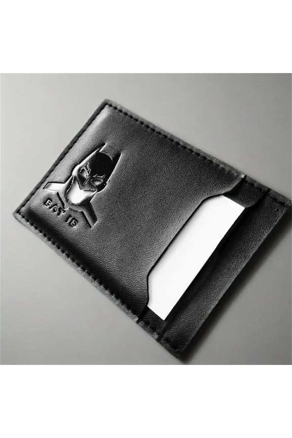 Leather Hero Mask Wallet For Men, Minimalist Bat Silhouette Card Holder Slim Billfold Mini Purse Wallet,Travel ID Organizer Personalized Birthday Fathers Day Graduation Gifts For Him Black