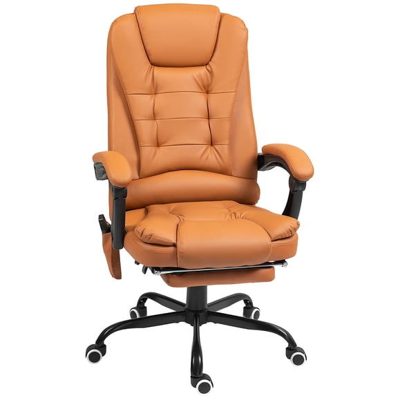 Faux Leather High Back Office Use with 7-Point Vibration Function and Reclining Backrest Executive Office Chair, Light Brown