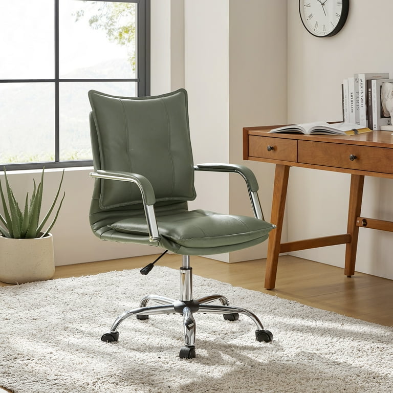 Faux Leather Home Office Desk Chair Adjustable Swivel Computer Chair Metal Legs Arms Backrest Task Chair Sage Walmart