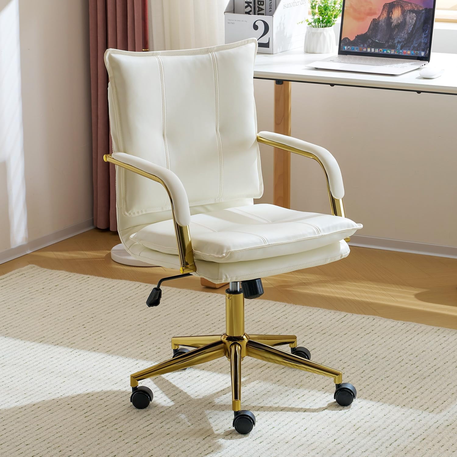 Faux Leather Home Office Desk Chair, MidCentury Inspired Adjustable