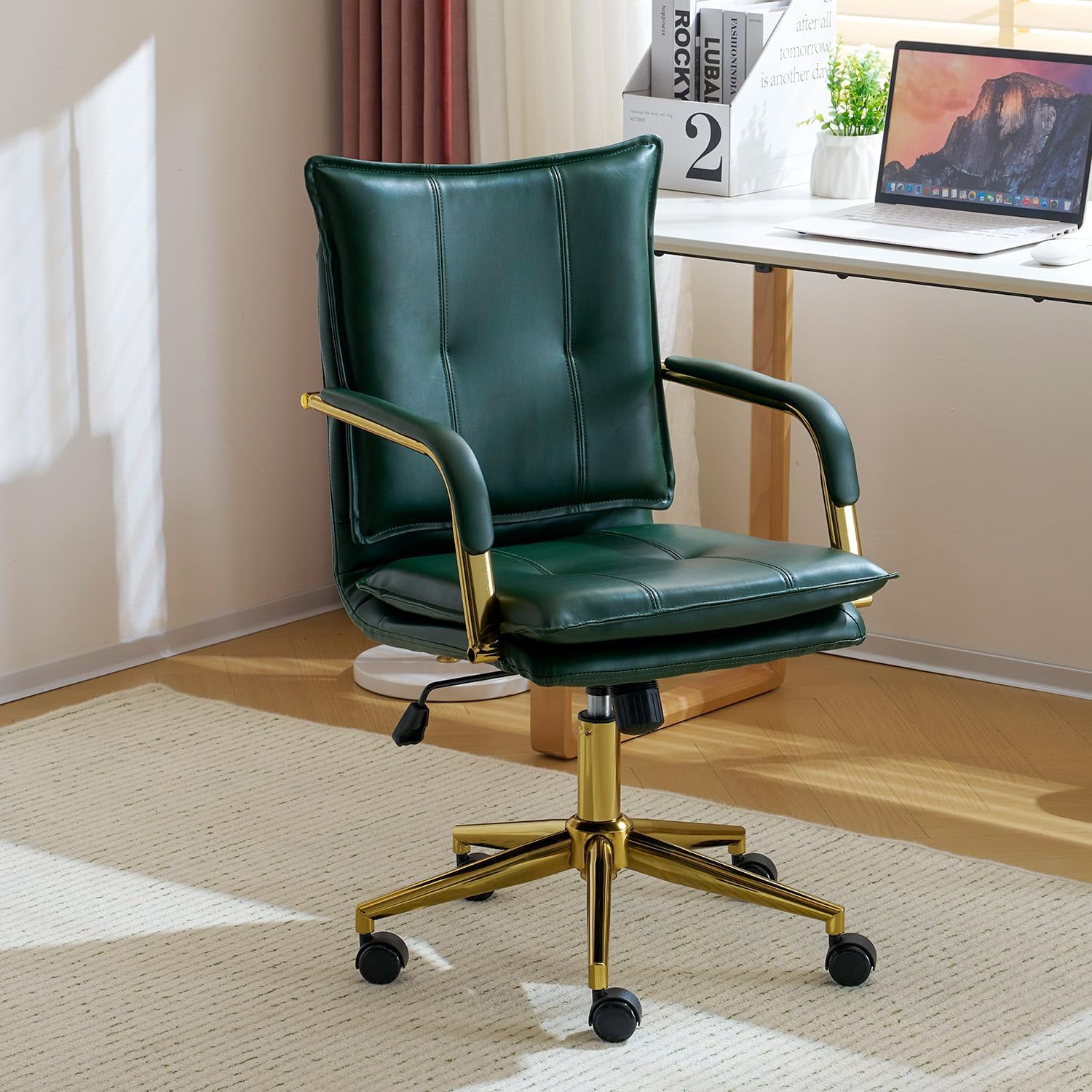 Faux Leather Home Office Desk Chair MidCentury Inspired Adjustable