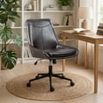 thumbnail image 1 of Faux Leather Home Office Task Chair, Armless Office Chair With Wheels, Swivel Adjustable Seat Height Desk Chair with Rocking Function for Living Room or Study, Black Brown, 1 of 12