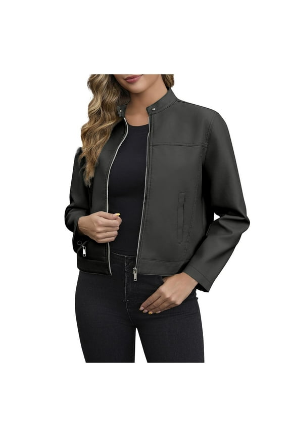 Faux Leather Jacket Women - Fashion Motorcycle Short Coat Moto Biker Blazer Casual Full Zip Pleather Jackets