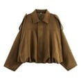 thumbnail image 1 of Faux Leather Jacket Women Sevevn Women's Faux Suede Bomber Jacket Spring Lapel Coat Casual Oversized Long Sleeves Trendy Streetwear Outerwear, 1 of 2