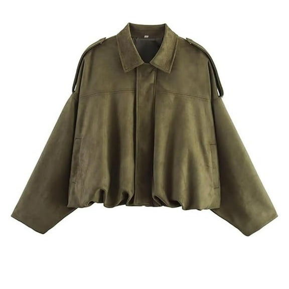 Faux Leather Jacket Women Sevevn Women's Faux Suede Bomber Jacket Spring Lapel Coat Casual Oversized Long Sleeves Trendy Streetwear Outerwear
