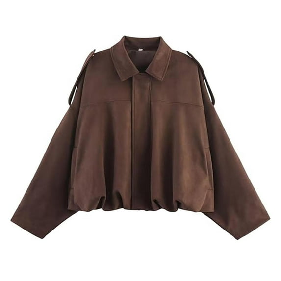 Faux Leather Jacket Women Sevevn Women's Faux Suede Bomber Jacket Spring Lapel Coat Casual Oversized Long Sleeves Trendy Streetwear Outerwear