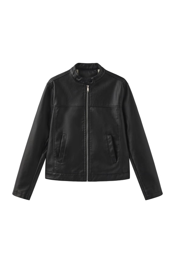 Faux Leather Jacket Womens Motorcycle Racing Bomber Coat Pockets Long Sleeve Zipper Retro Moto Biker Outfits (M, Black)