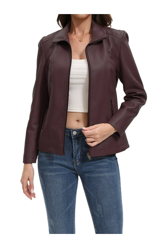 Faux Leather Jacket for Women Motorcycle Fashion Zip Up Coat Trendy Going Out Jackets Coffee S