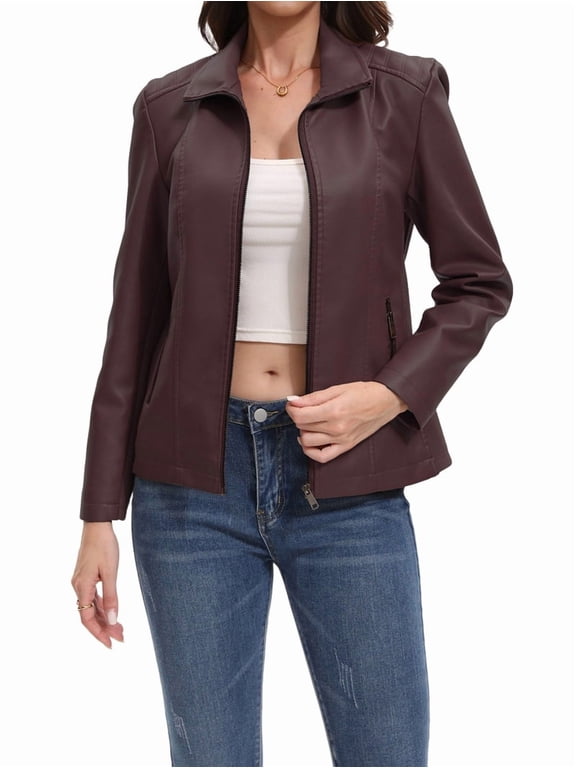 Faux Leather Jacket for Women Motorcycle Fashion Zip Up Coat Trendy Going Out Jackets Coffee XL