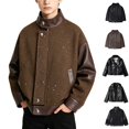thumbnail image 1 of Faux Leather Jackets For Boys Front Zip Long Sleeve Motorcycle Outwear Fall Winter Trendy Casual Coat With Pockets (1-2Years, Coffee), 1 of 9