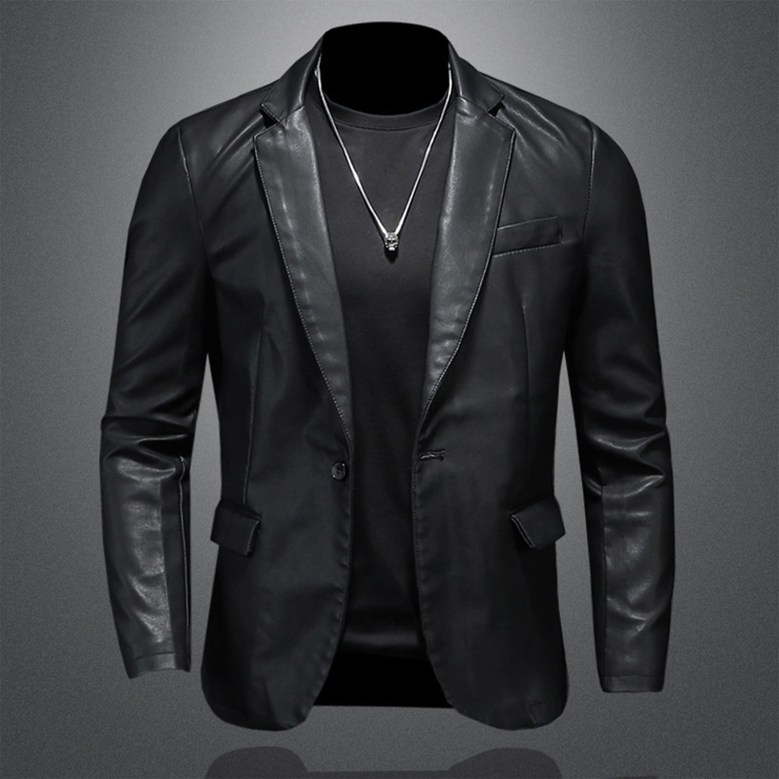 Faux Leather Jackets Men - Casual Button Blazer Coat for Casual Party Black XL