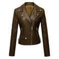 thumbnail image 1 of Faux-Leather Jackets for Women Trendy Full Zipper Up Collared Motorcycle Jacket Solid Slim Long Sleeve PU-Leather Moto Biker Outerwear Coats Clearance, 1 of 2