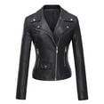 thumbnail image 1 of Faux-Leather Jackets for Women Trendy Full Zipper Up Collared Motorcycle Jacket Solid Slim Long Sleeve PU-Leather Moto Biker Outerwear Coats, 1 of 2