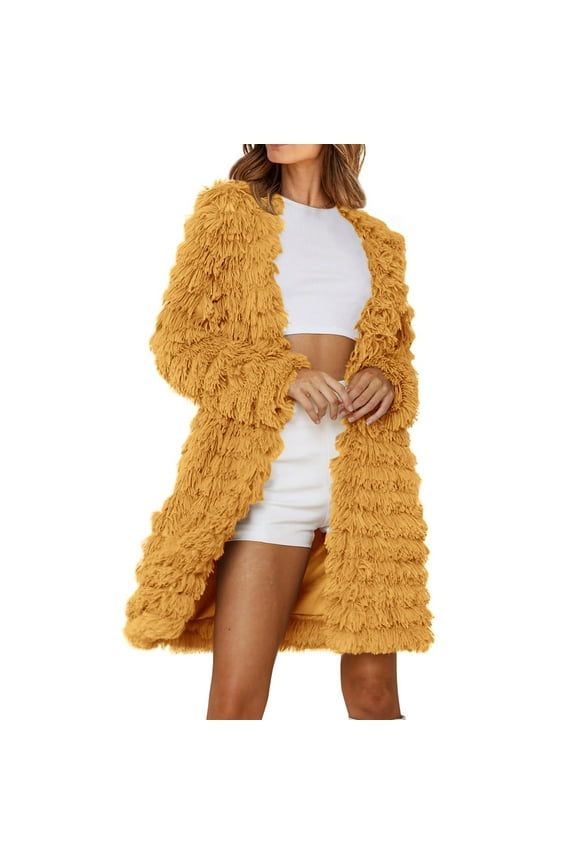 Faux-Leather Jackets for Women Long Overcoats Casual Warm Cozy Winter Outerwear with Pockets