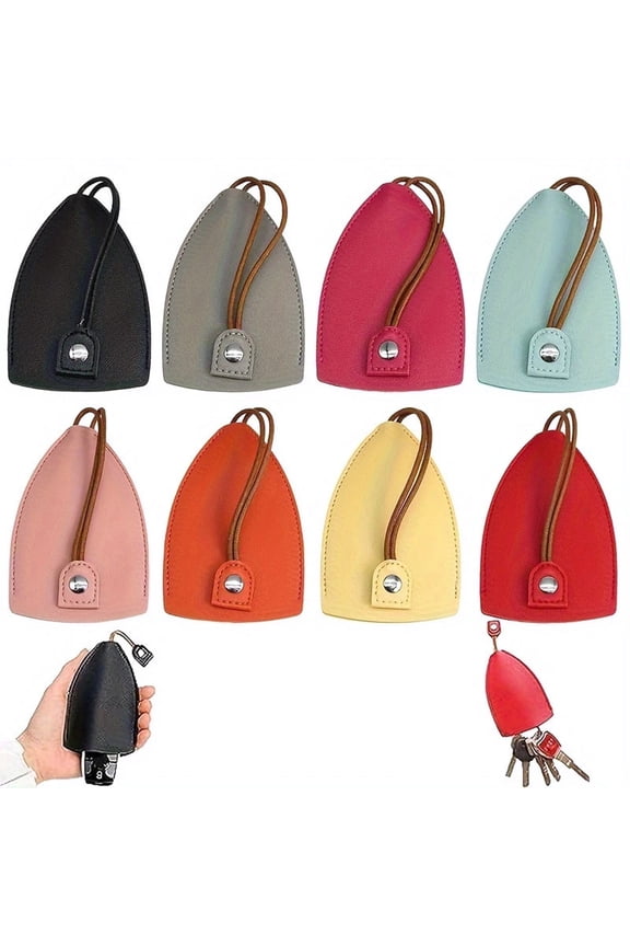 Faux Leather Key Holder Organizer Retractable Car Keychain Pouch Anti-Loss Portable Key Storage Cover Snap-Closing Device