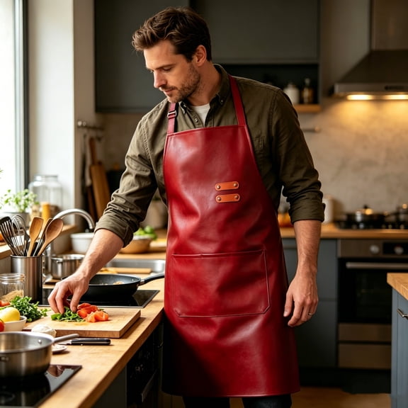 Faux Leather Kitchen Apron Cover – Water , Stain Proof, Adjustable , Front Pocket, Full Coverage for Cooking, Grilling, Home or Commercial Use
