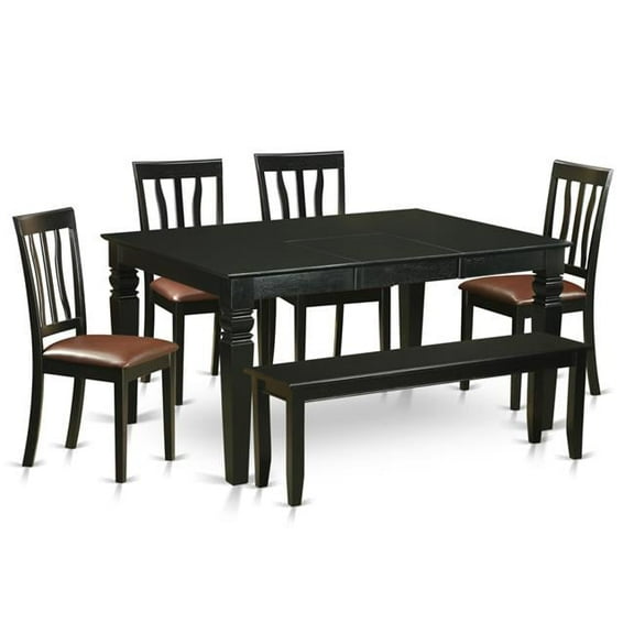 Faux Leather Kitchen Nook Dining Set - Kitchen Table & 4 Chairs & a Bench, Black - 6 Piece