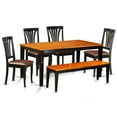 thumbnail image 1 of Faux Leather Kitchen Table Set - Dining Table & 4 Chairs Plus One Bench, Black & Cherry - 6 Piece, 1 of 1