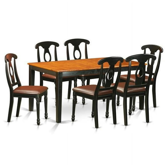 Faux Leather Kitchen Table Set - Dining Table & 6 Chairs, Black & Cherry - 7 Piece