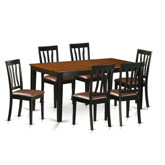 Faux Leather Kitchen Table Set - Dining Table & 6 Wooden Chairs, Black & Cherry - 7 Piece