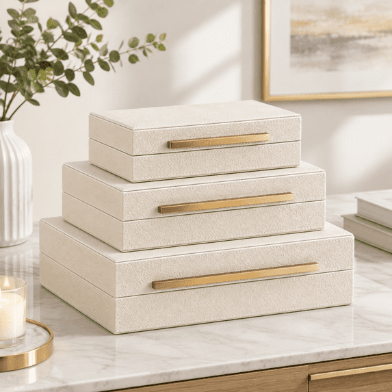 Storage For Large Metals Faux Leather Large Modern Stackable Nesting Box With Lids Organizer ...