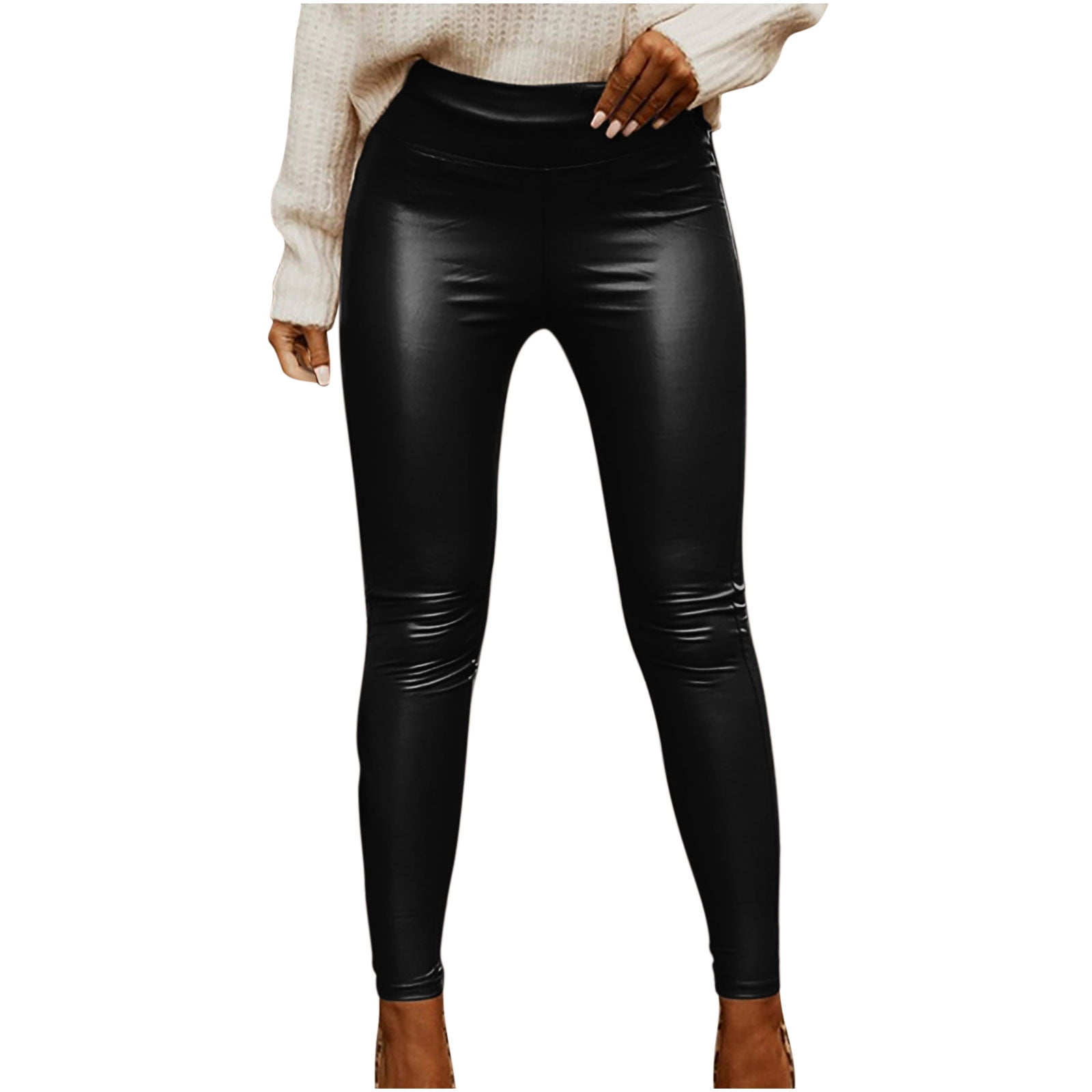 LERURTD Womens Faux Leather Skinny Pants Elastic Shaping High Waist Legging  Zip Spliced Motorcycle Pleather Pant Ankle Pencil Trouser Black :  : Fashion