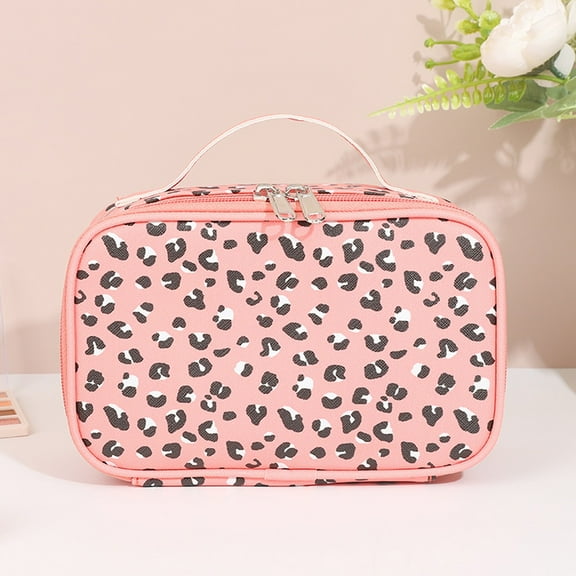 Faux Leather Leopard Makeup Bag, Large Capacity Travel Cosmetic Organizer - Portable Toiletry Case with Metal Zipper, Lightweight Multifunctional Storage for Makeup Brushes & Accessories