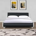 thumbnail image 1 of Faux Leather Low Profile Queen Size Upholstered Platform Bed Frame with Curved Headboard, Wave-Like Design, Strong Wood Slat Support, No Box Spring Needed, Easy Assembly, Black, 1 of 11