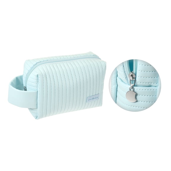 Faux Leather Makeup Bag, Cosmetic Travel Bag Case Large Make Up Brush Organizer Bag Toiletry Bag, Blue
