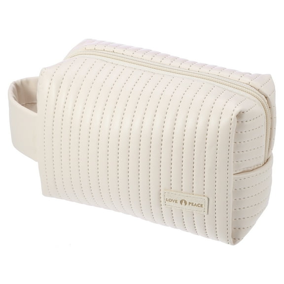 Faux Leather Makeup Bag Large Makeup Bag Make Up Brush Organizer Bag Toiletry Bag for Women Beige